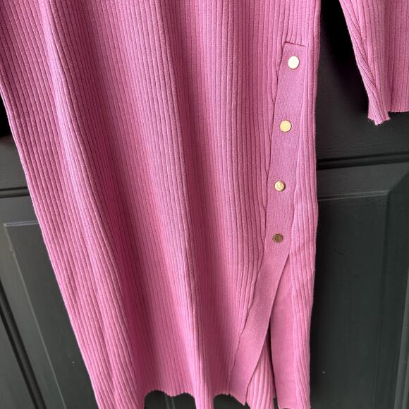 Emma & Posh Sz 3X Pink Rib Knit Maxi Dress with Button Side Slit Classic - Picture 2 of 5
